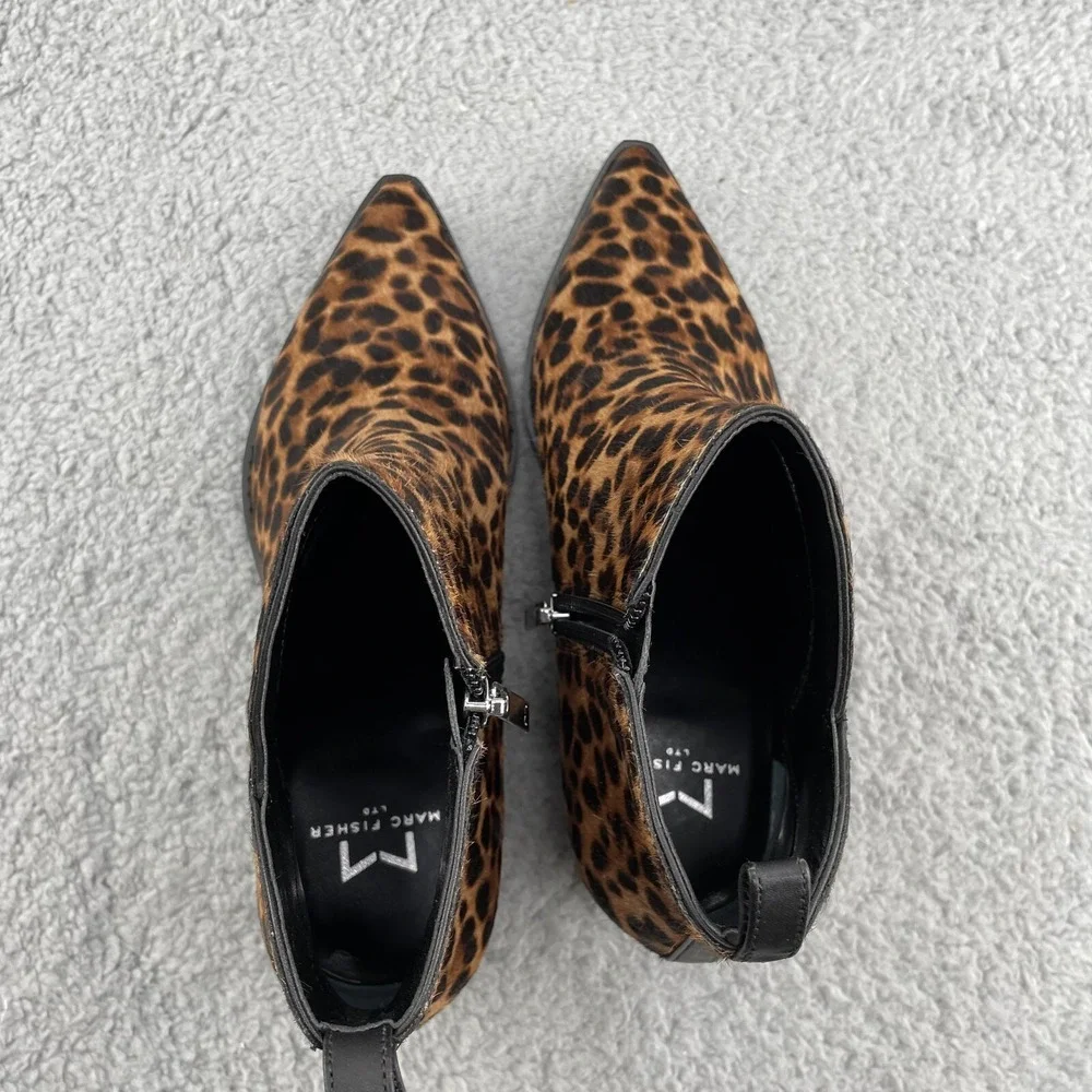 Marc Fisher Obrraly Boot Women 6M Leopard Calf Hair Point Western Corpcore Rodeo